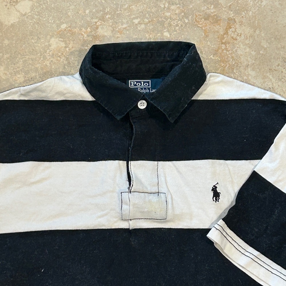 Vintage Polo Ralph Lauren Athletic Rugby Shirt Mens M Black White Stripe Polo